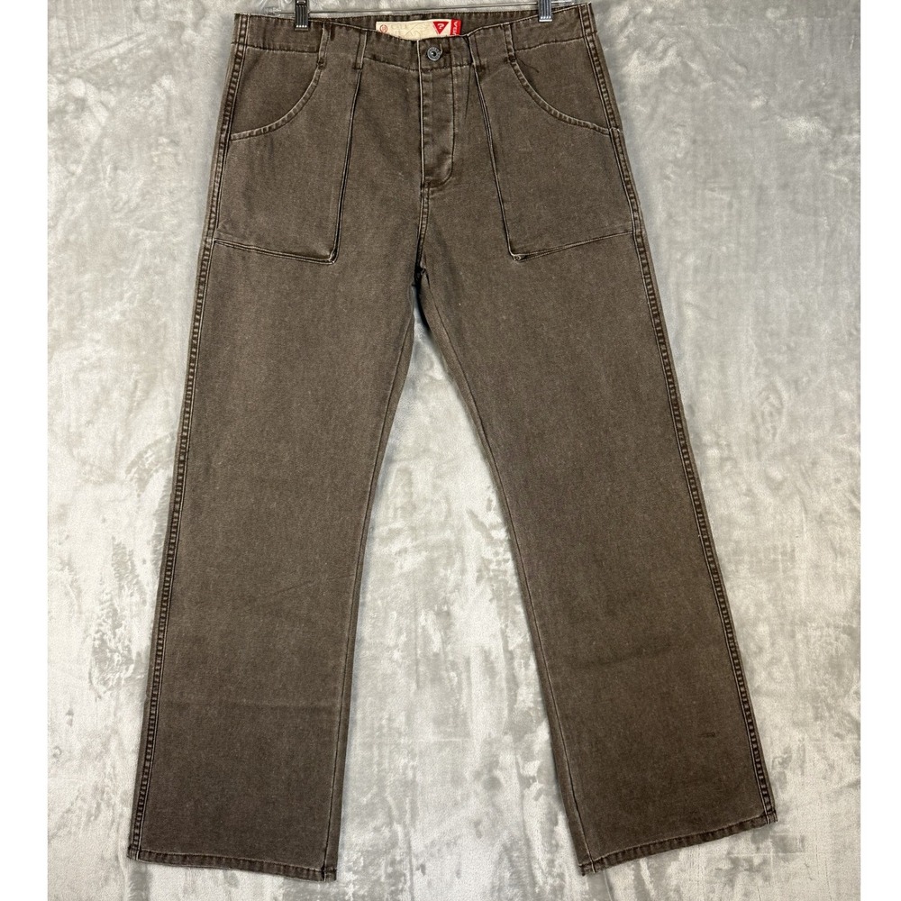 Y2K‎ Guess Jeans Men's Brown Washed Canvas Carpenter Pants Size 34
